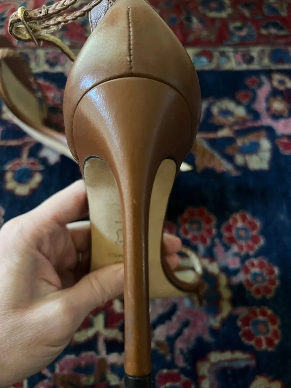 Stuart Weitzman Barebraid Ankle-Strap Heels in Cognac - Picture 9 of 10